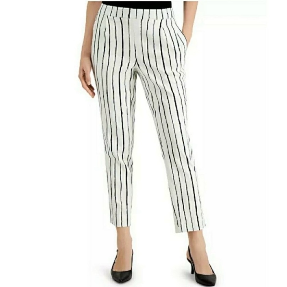 ALFANI Striped Linen Blend Ankle Pant